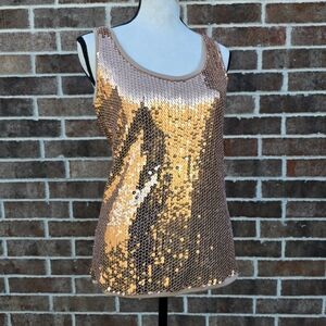 August Silk Sportswear Sequin Sleeveless Tank Top Medium Champagne Gold